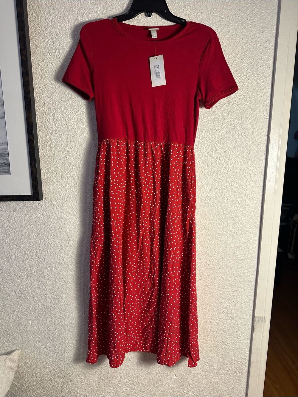 a new day Red Short Sleeve Polka Dot Midi Dress wrinkly